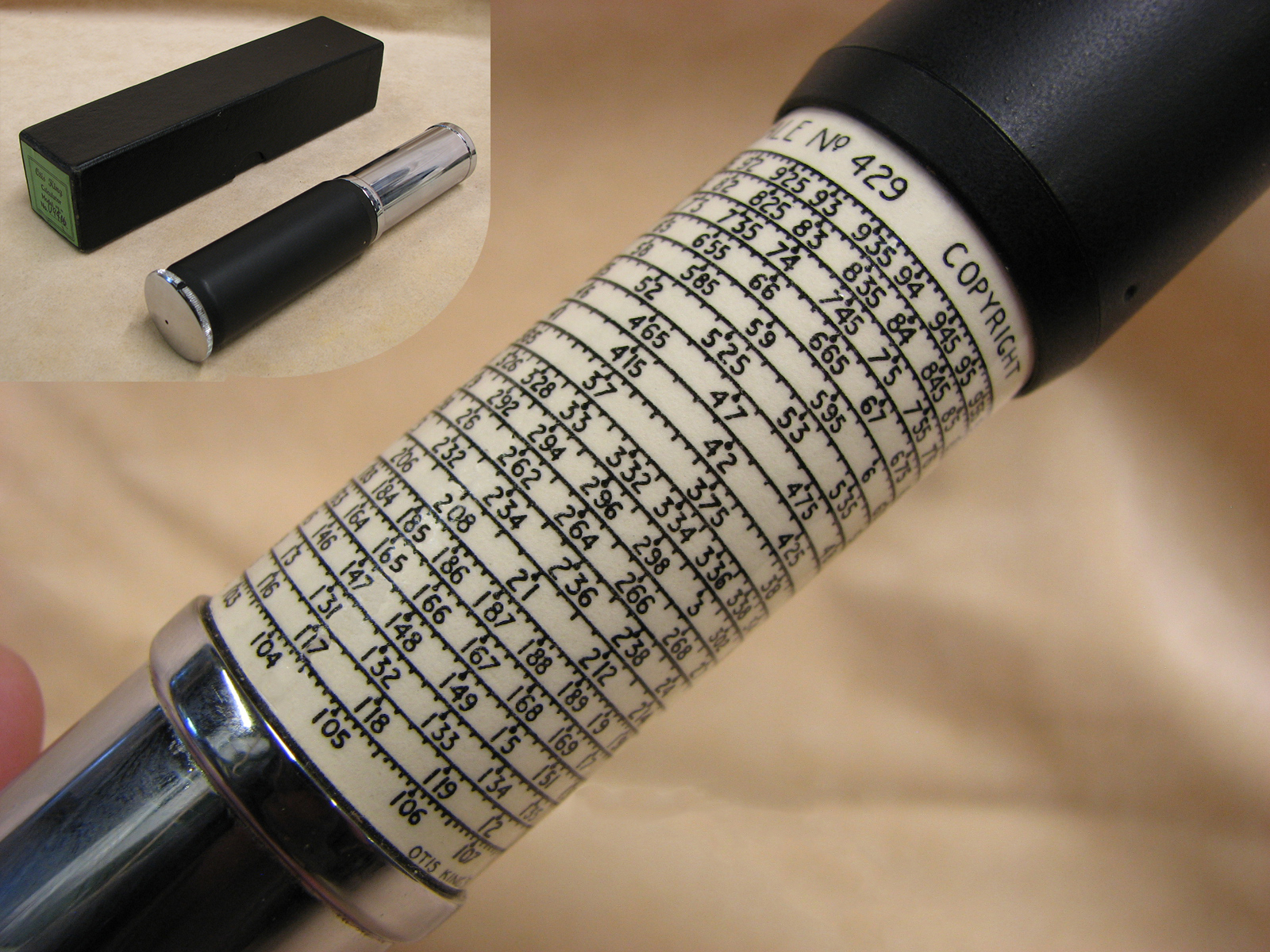 Early 1960s Otis King Model L type C cylindrical slide rule with helical scales